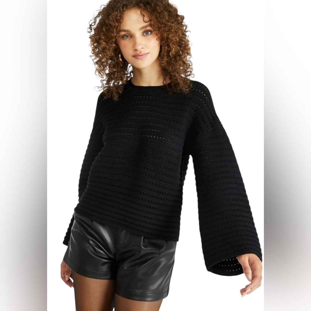 Womens JustFab Bell Sleeve Black Crochet Sweater 
Size L